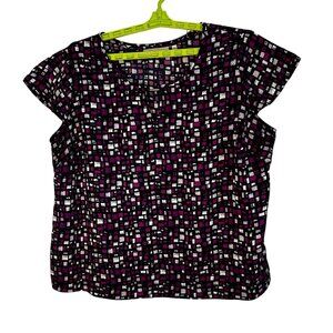 Sejour Women's 20W Geometric Print Short Sleeve Top w/Side Zip Artsy Whimsigoth